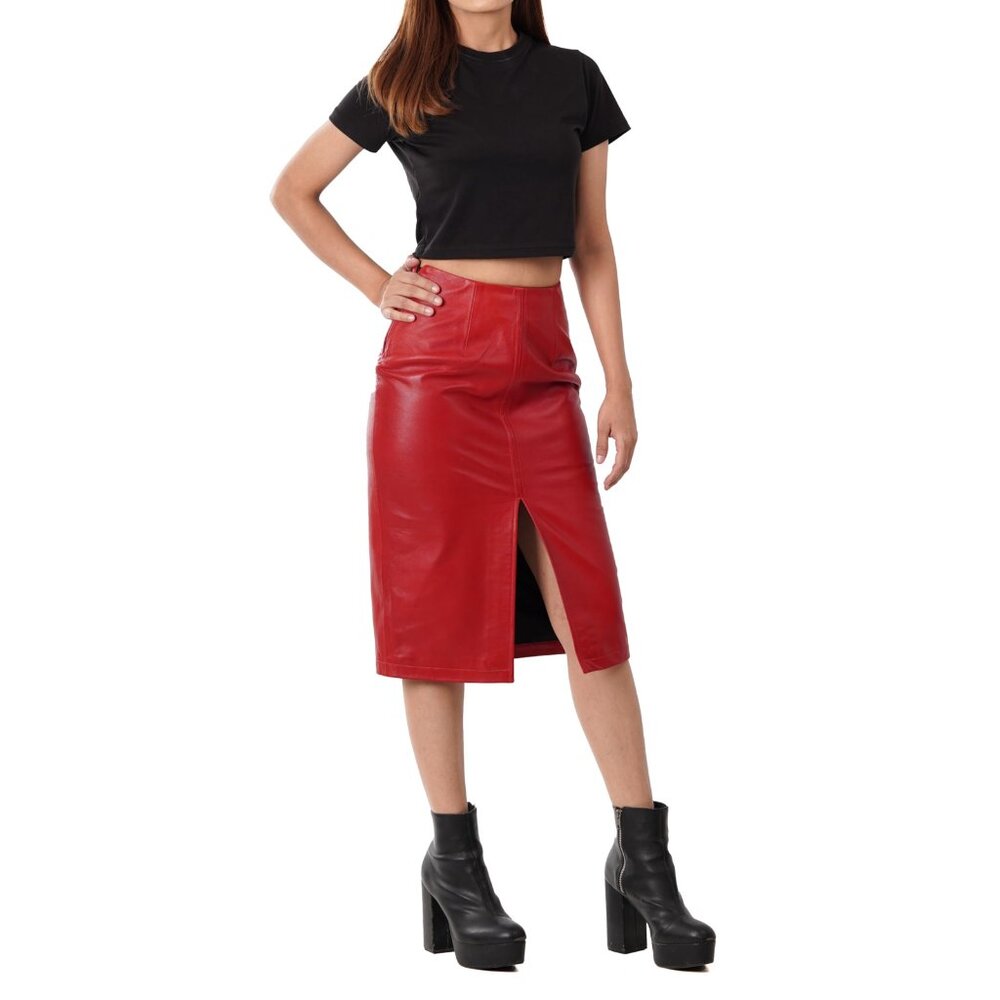 NWT New Decrum Real Lambskin Red Leather Skirt Size XL